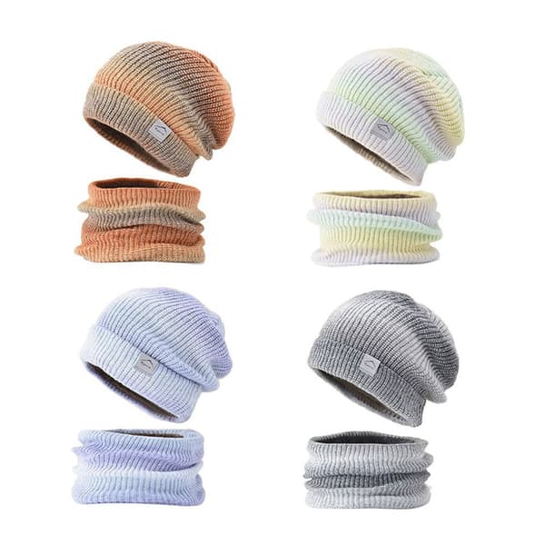 Winter Warm Scarf Hat Set Sticka Gradient Tie Dye green