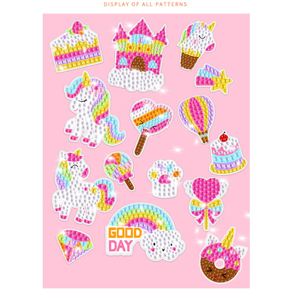 Cartoon Rainbow Unicorn 5D Gem ryggsäckshänge dekorera unicorn 15pcs