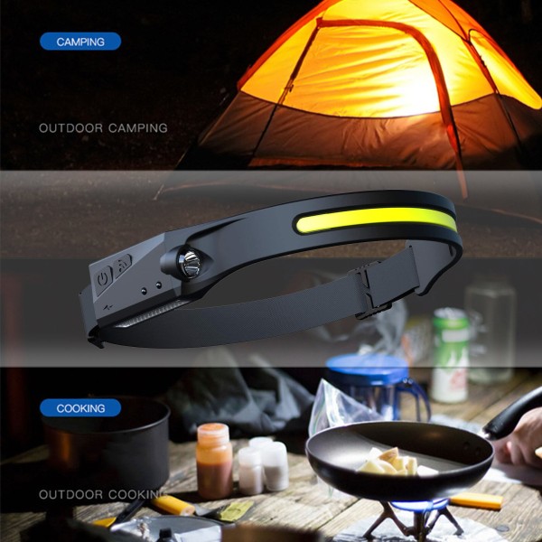 LED-forlygtesensor induktionsforlygte Vandtæt USB-genopladelig lommelygte COB 4-tilstand 1pc