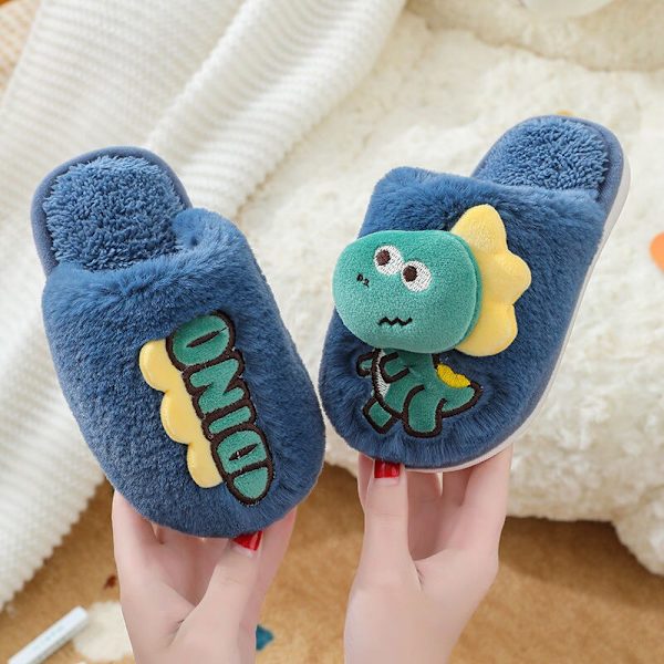 Barns bomullstofflor vinter mjuk botten Hem Cartoon Söta Dinosaur Päls Skor light green 26-27
