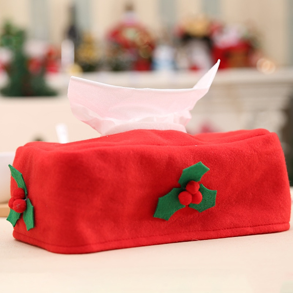 Julepynt til hjemmet Xmas Tissue Box Borddekoration red tissue box clover 10X13X24cm