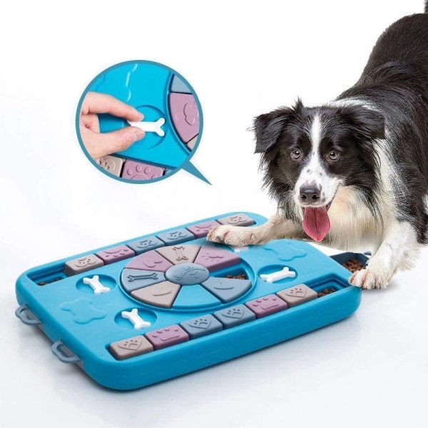 Pussel interaktiv hundleksak för valp IQ-träning husdjur långsammatare för att hjälpa husdjur matsmältning Smarta hundar godisautomat blue