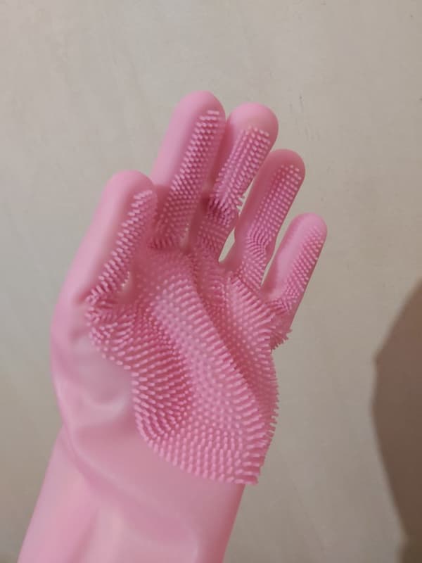Tvätta disken rena handskar silikon kök pink