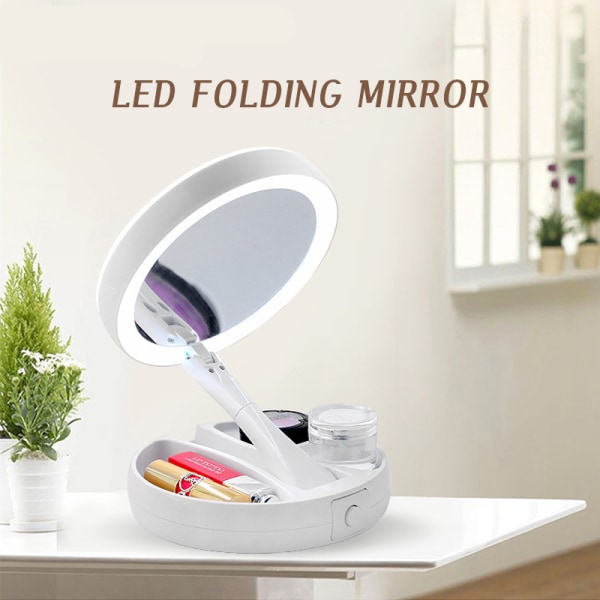 Vikbar LED-förstorande makeup vit spegel white 17*17*6cm