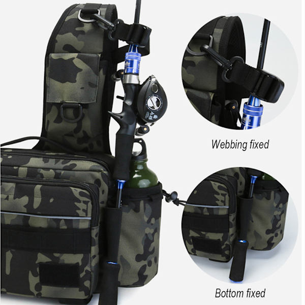 Multifunktionell lutande axelväska för fiske Scorpio Camo