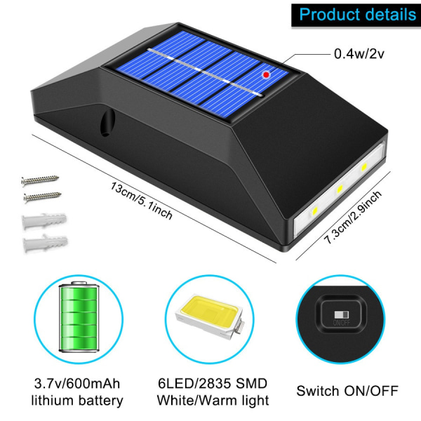 Utomhus Solar Lamp LED Solar Light Wall Street Light Lamp Garden white 1PC