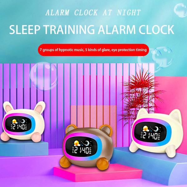 Børnevækkeur Cute Cat Rabbit Bear Alarm Clock Night Lights beige rabbit