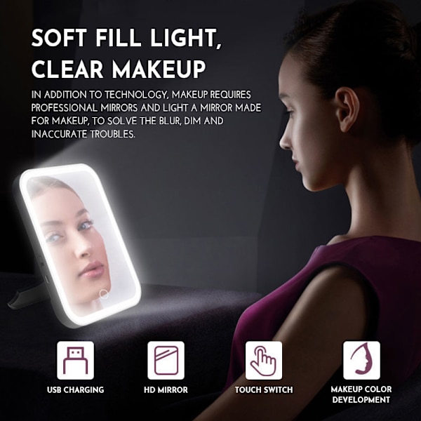 Bærbart LED Makeup Spejl Touch Screen 3 Light Foldbar white 18*13*2cm