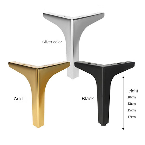 4 stk/sæt Møbelskab Støtteben Metalsofafødder til skab Seng Stol Kommode Møbelfødder Hardwaretilbehør black 17cm