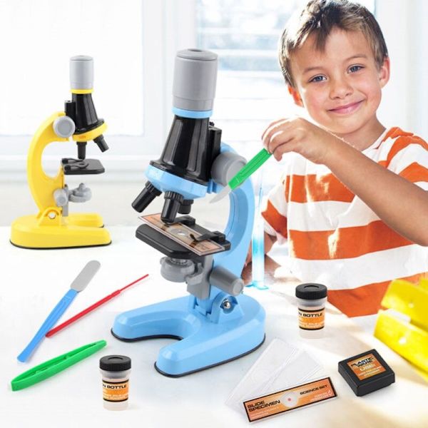 Mikroskop Biologi Lab LED Skola Vetenskapsexperiment Kit Utbildning Vetenskapliga leksaker Yellow