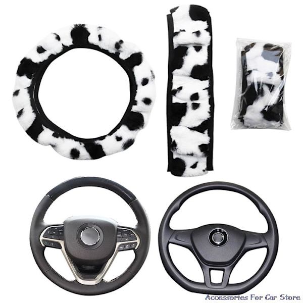 Bilratdæksel Leopardprint Anti-Slip blød plys black+white 38cm(diameter)