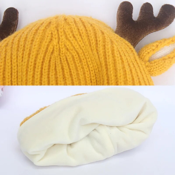 Christmas Stickad Baby Beanie Söt Deer Ear Tjock varm mössa Enfärgad red