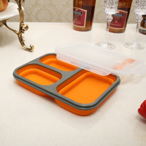 1100 ml silikone sammenklappelig bærbar frokostkasse med stor kapacitet orange 24x17.5x7cm