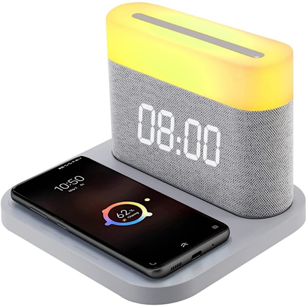Trådlös laddning med digital väckarklocka LED 3 Växeljustering Nattljus 15W Touch Sänglampa Justerbar gray china