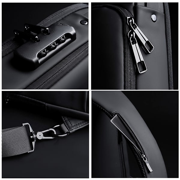 Herr Multifunktion Stöldskydd USB -axelväska Crossbody-väska black 16*6*32cm