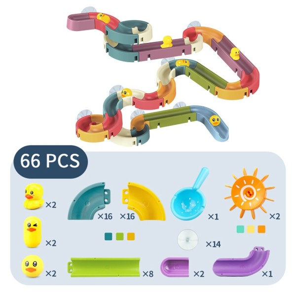 Babybadelegetøj DIY Marble Race Run Samling Track Badeværelse colorful 66pcs