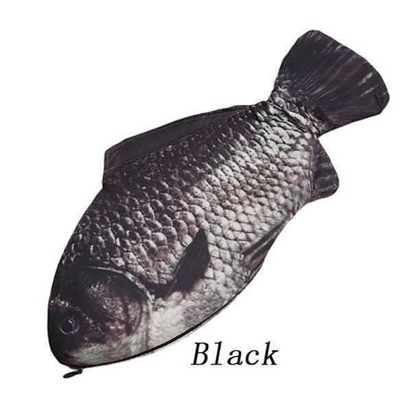 Pennväska Karp Pennväska Realistisk fiskform sminkpåse Case med dragkedja bak black