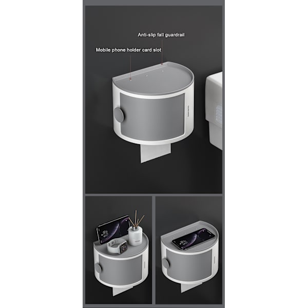 Seinään kiinnitettävä kylpyhuoneen pehmopaperilaatikon säilytysteline gray 2pcs
