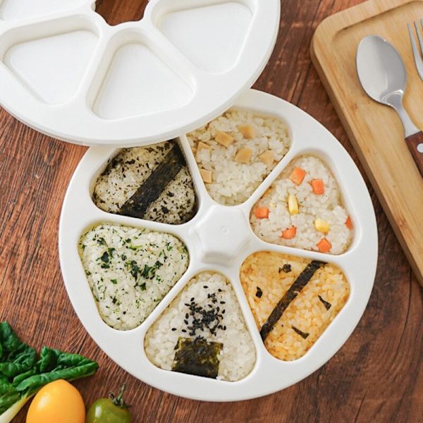 Rice Ball Sushi Maker 6 Hulrum Trekant Sushi Making Kit Mold Måltid Køkkentilbehør White