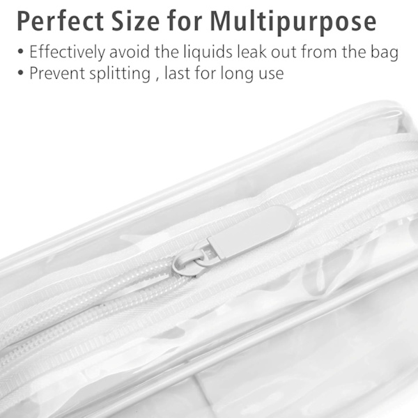 Genomskinlig necessär, 3-pack TSA-godkänd necessär Quart-size-väska, bärbar väska som utför flygplatsflygbolagen, vit