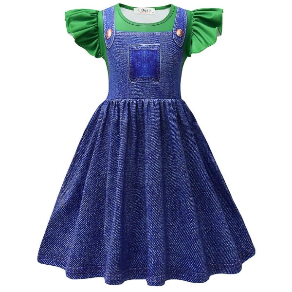 4-9 vuotiaat lapset tytöt prinsessa persikka/super Mario cosplay juhlapuku mekko lahjat-G Denim Green 4-5 Years