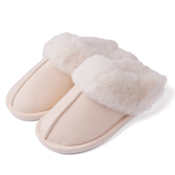 Talvi lämpimät pehmoiset naisten tossut litteät kengät sisäliukumäet creamy-white 36-37 (fits 34-35)