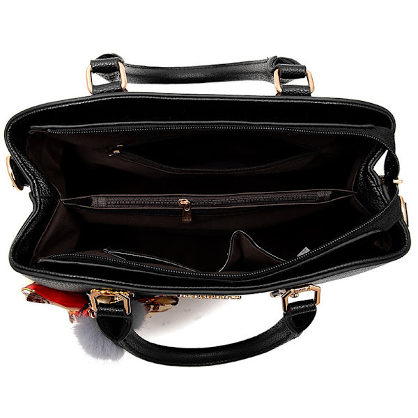 PU læder håndtaske til kvinder Crossbody Tote skuldertaske black 31*13*23cm