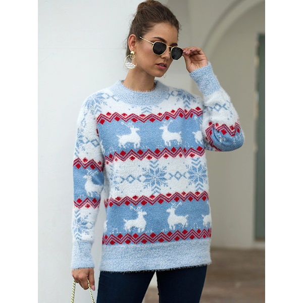 Stickad jultröja för damer Winter Snowflake Pullover blue S