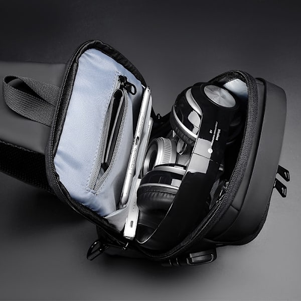 Multifunktion Anti-tyveri USB Skulder Rejse Sling Brysttasker black 16*6*32cm