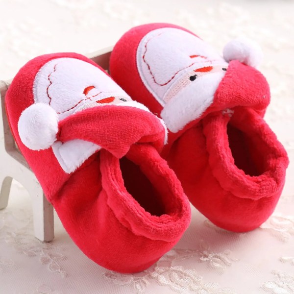 Newborn Toddler First Walker Shoes Höst Vinter Varma Halkfria Söta Baby Julskor red 2