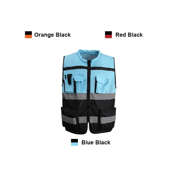 Säkerhetsväst med blixtlås med hög synlighet med reflekterande remsor orange+black One size