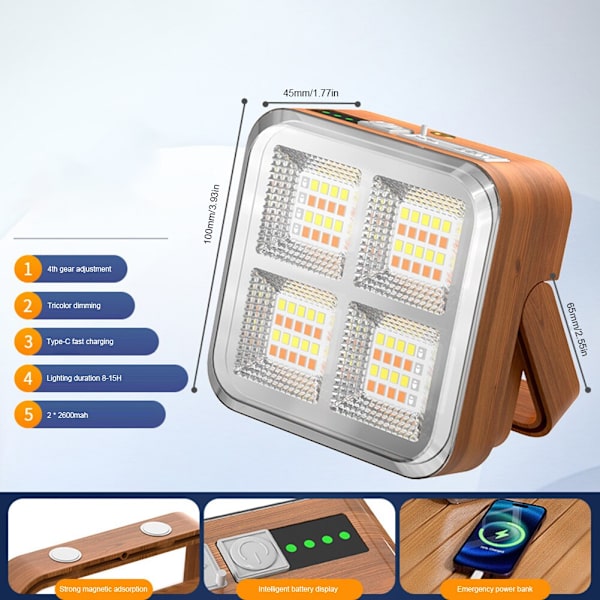 LED Reflektor Spotlight USB Genopladelig LED Solar Light 4 Modes Telt Lampe 1pc