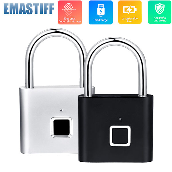 USB uppladdningsbart dörrlås Fingeravtryck Smart hänglås white 46*76*13mm