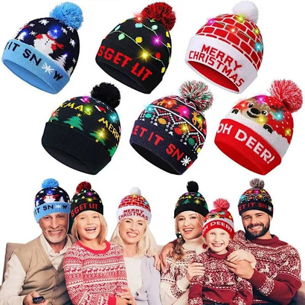 Christmas Led Light Stickad Beanies Stickad Cap för barn Ljusavgivande Led Ylle Varm Kall A elasticity