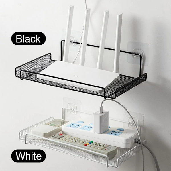 Väggmonterad routerhållare TV Set-Top Box-hållare Metall Router Förvaringsställ White