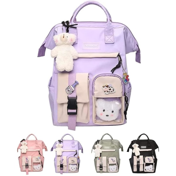 Letvægts skoletaske Sød æstetisk rygsæk til piger, børn, ungdom med stor kapacitet purple