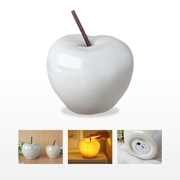 LED gennemskinnelig keramisk æble natlys white 9.5*9.5*8cm