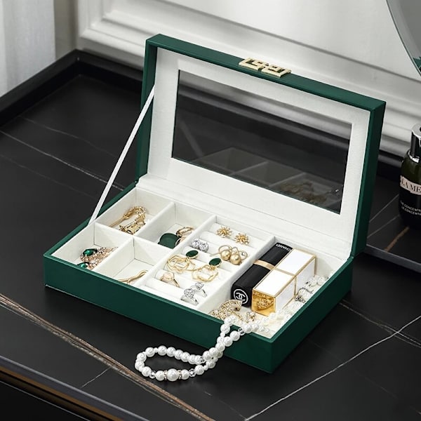 Transparent smyckeskrin Organizer Lyx PU-läder presentförpackning 1pc