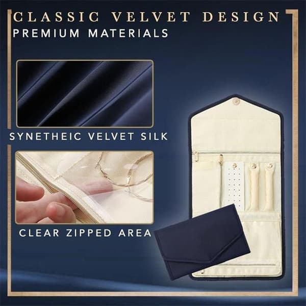 Vikbar sammet resesmyckeväska navy blue 23*15cm