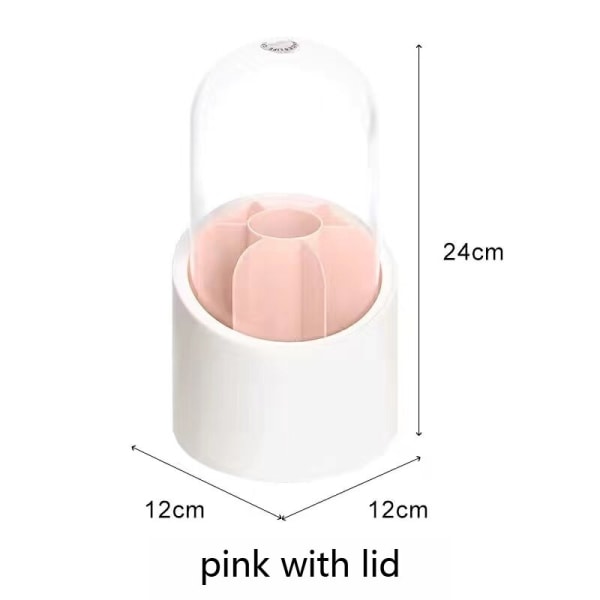 360° roterande pennhållare Sminkborstehink pink with lid
