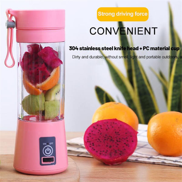 Mini Smoothie Blender Milkshake Cup Juice Mixer Genopladelig pink 7.5*7.5*23cm