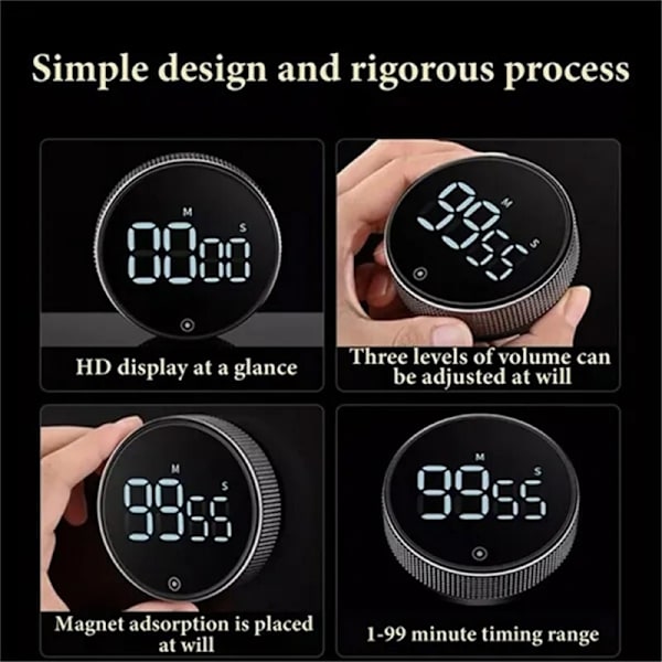 Magnetisk LED digital LCD-skærm Køkkentræningsvækkeur black 7.5*2.5cm