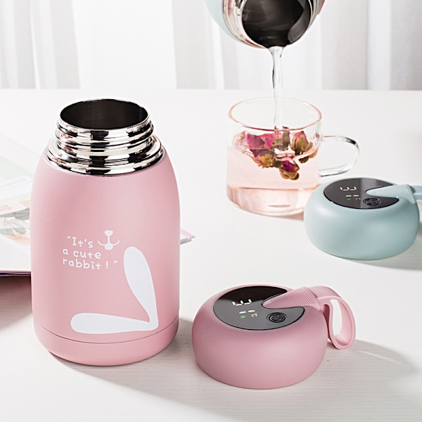 Rustfri kolbe termokande intelligent temperaturvisning pink 320ml