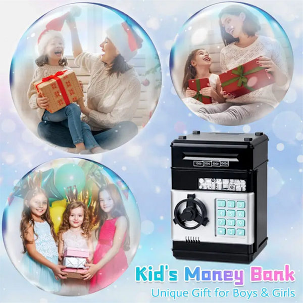 Elektronisk sparegris Automatisk Mini Sikker Mønter Kontantbesparende pengekasse Barnegave Black