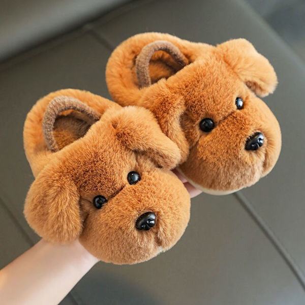 Barns bomullstofflor pojke 1-3 år Söt tecknad flickatofflor Baby bomullsdrag Höst och vinter coffee 220(insole19cm )