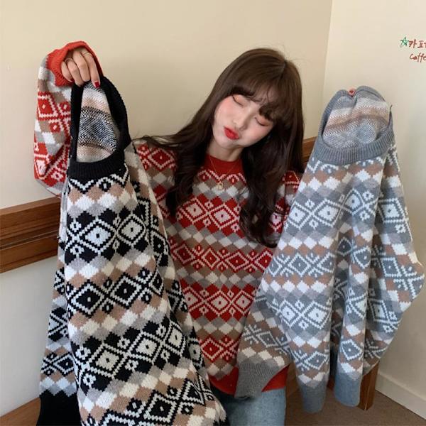 dam stickad tröja höst vinter jul pullover dam coffee one size