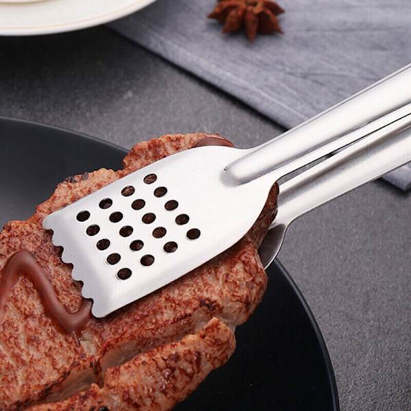 Madlavningstang Praktisk brug Salat Bagning Fisk og skaldyr Bøf Frikadeller Tang Grib rustfrit stål silver