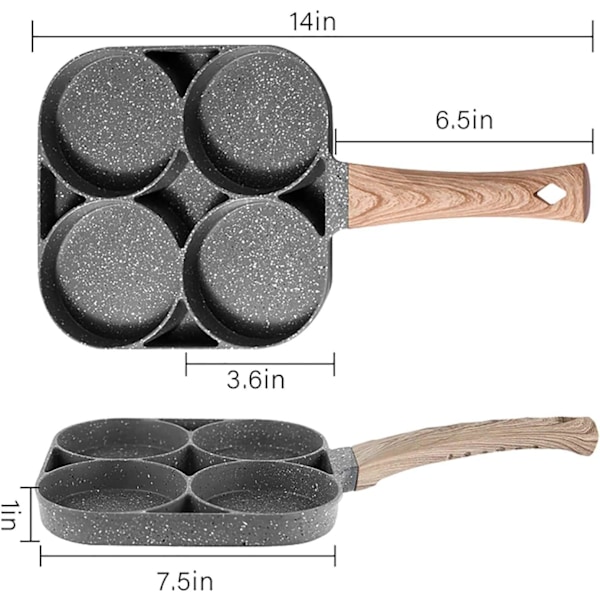 Non-Stick Stekepanne med 4 Hull Pannekake Pan Stekt Egg Hamburger Panna