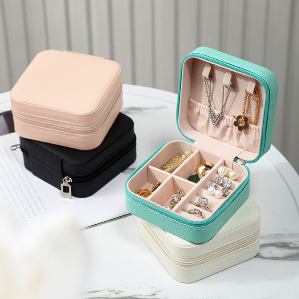 Bärbar Resor Mini Läder Smycken Ring Case white 10*10*5cm