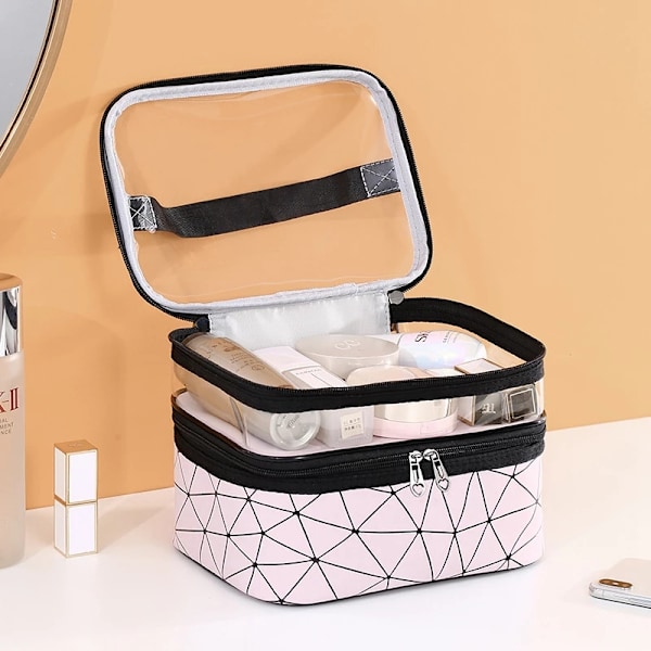 Multifunktions dobbeltlag Transparent kosmetisk makeuptaske black 23*16*17cm